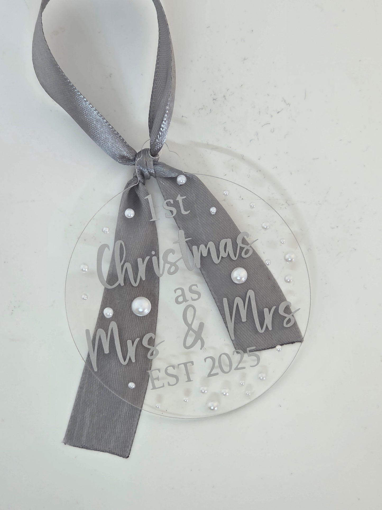 Last Christmas As A Miss or First Christmas Married Pearl Tree Decoration