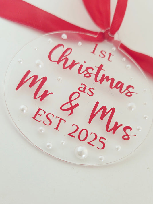 Last Christmas As A Miss or First Christmas Married Pearl Tree Decoration