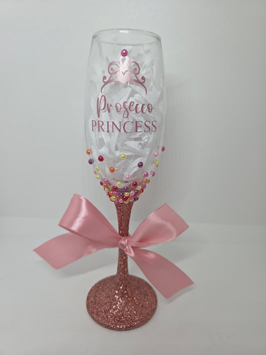Prosecco Princess Glitter & Pearl Design Flute