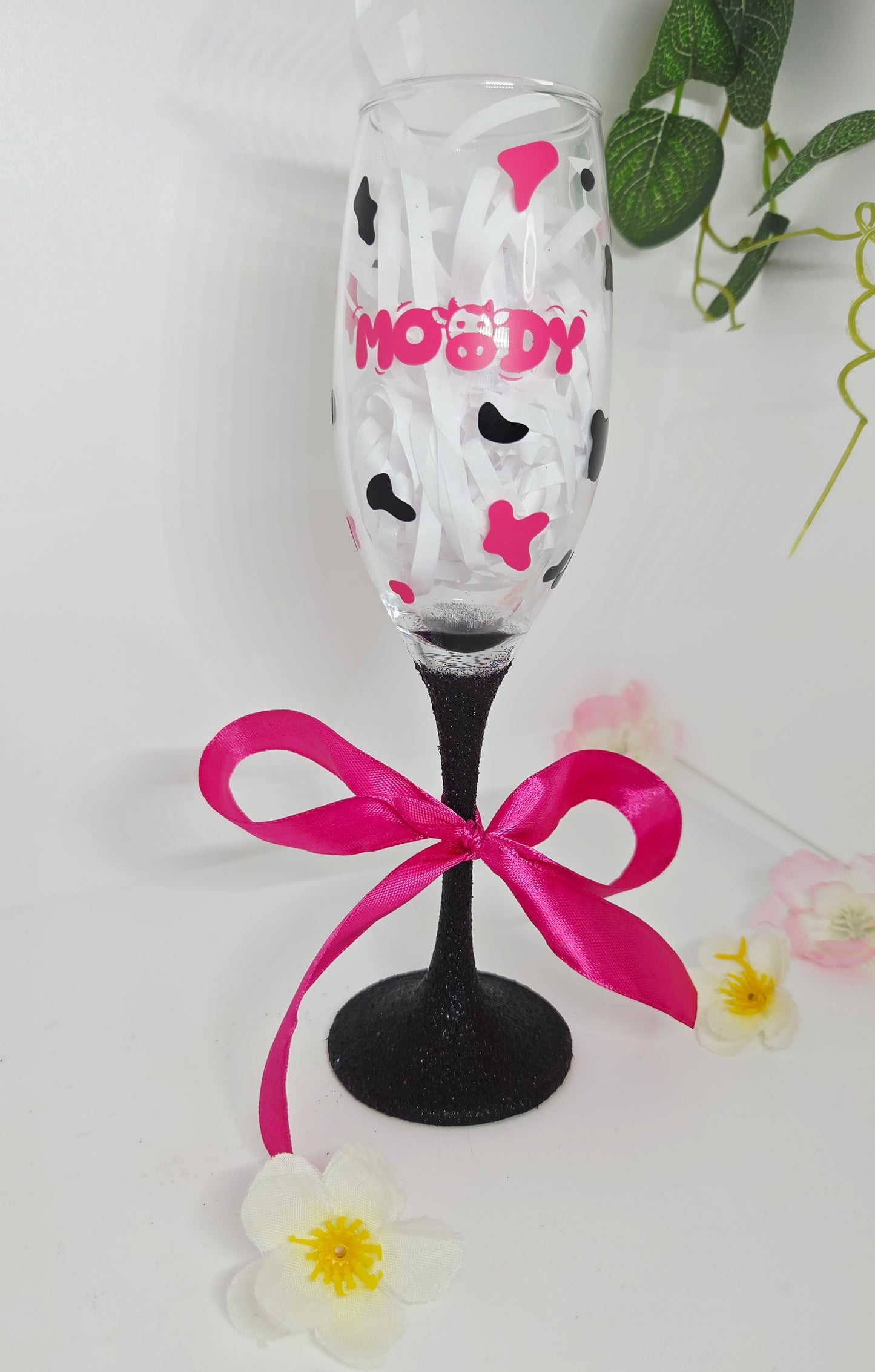 Moody Cow Design Glitter Prosecco Glass