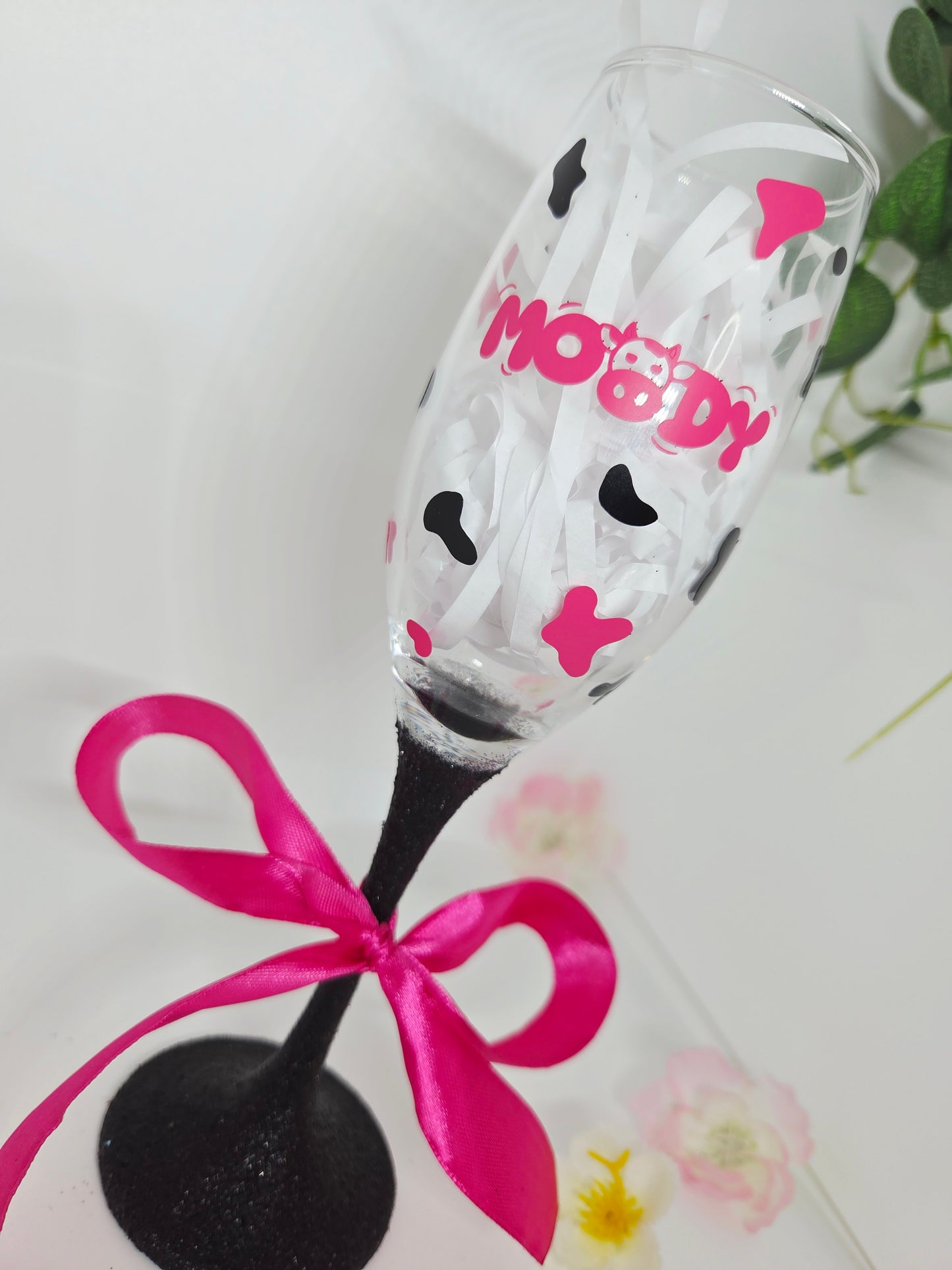 Moody Cow Design Glitter Prosecco Glass
