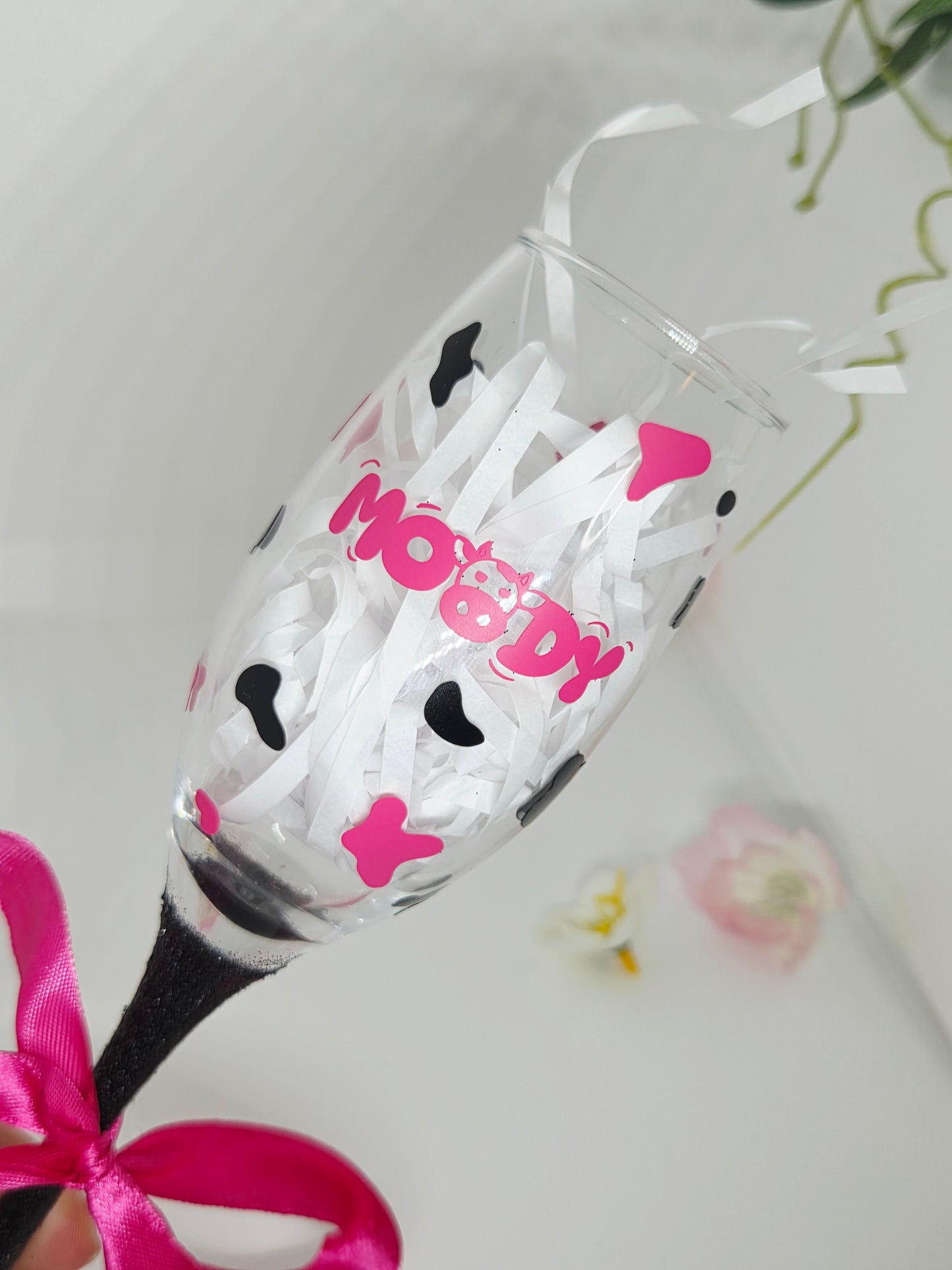 Moody Cow Design Glitter Prosecco Glass