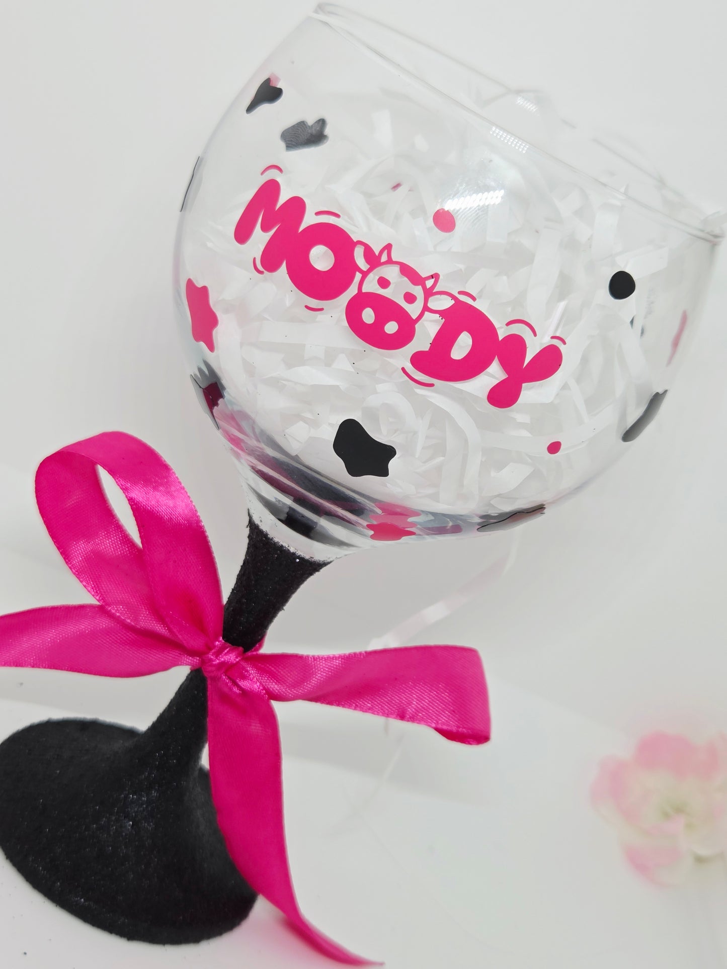 Moody Cow Design Glitter Gin Glass