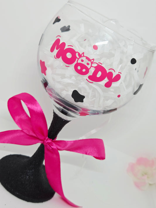 Moody Cow Design Glitter Gin Glass