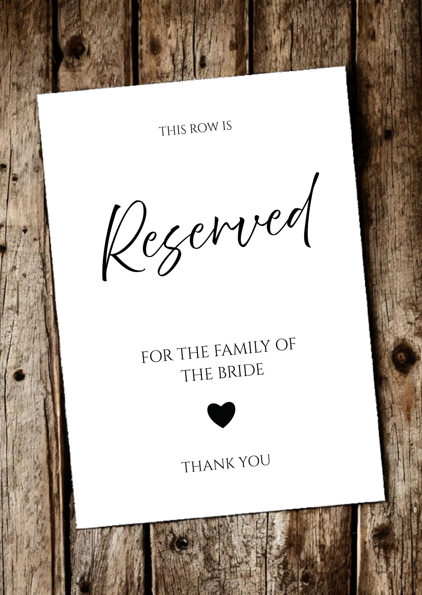 Wedding Reserved Seating Signs For Bride & Grooms Family