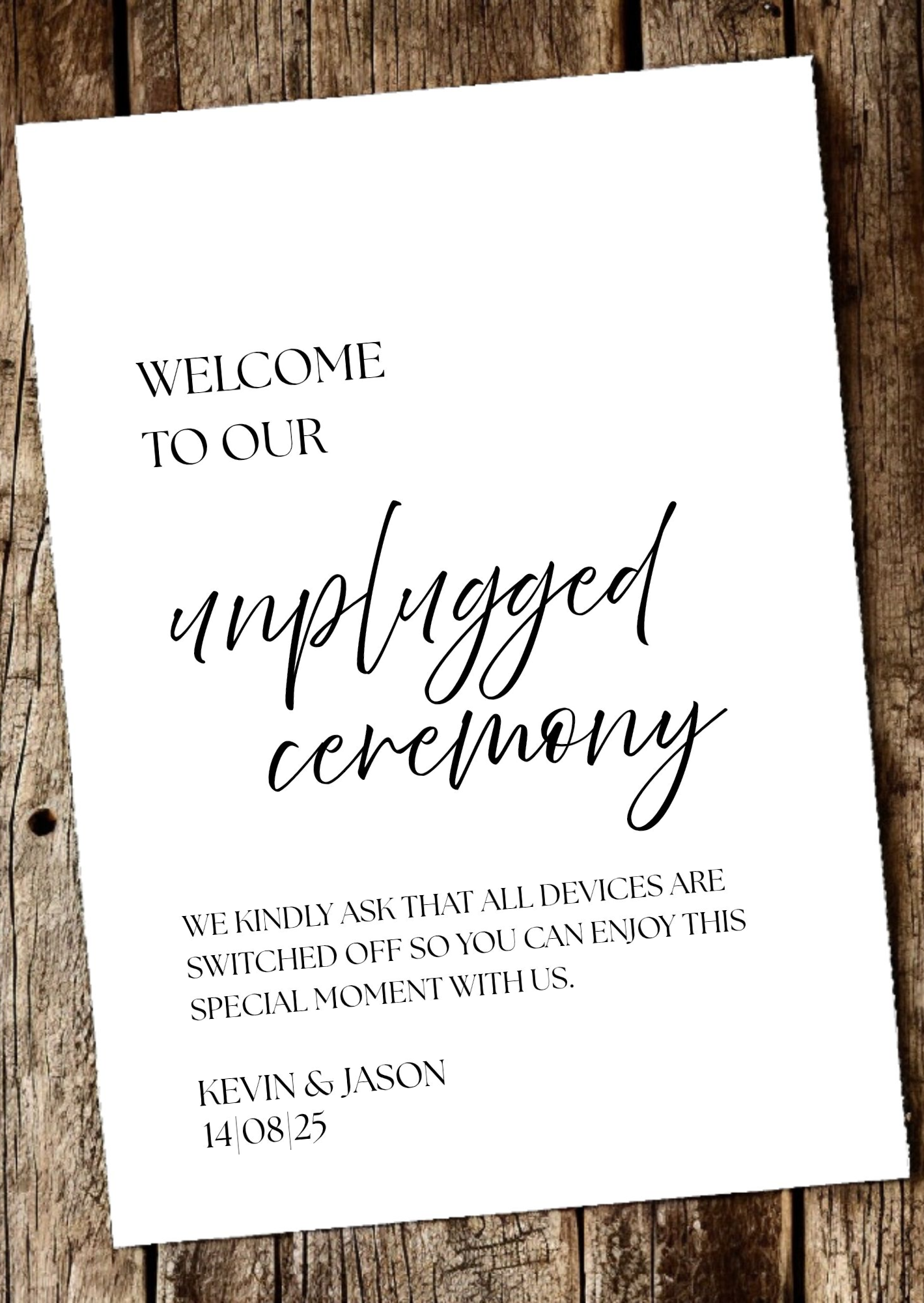 Minimalist Unplugged Ceremony Personalised A4 Print