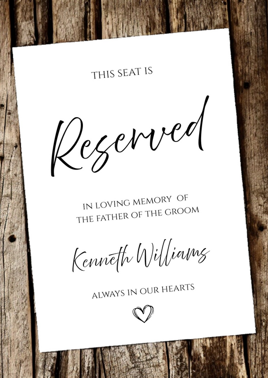 Memorial Wedding Reserved Sign