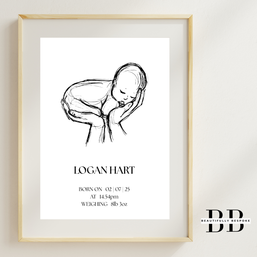 Personalised New Baby Sketch Style Print