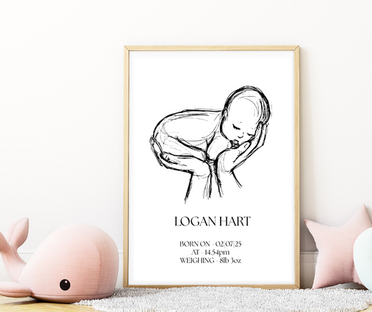 New Baby Personalised Sketch Style Print