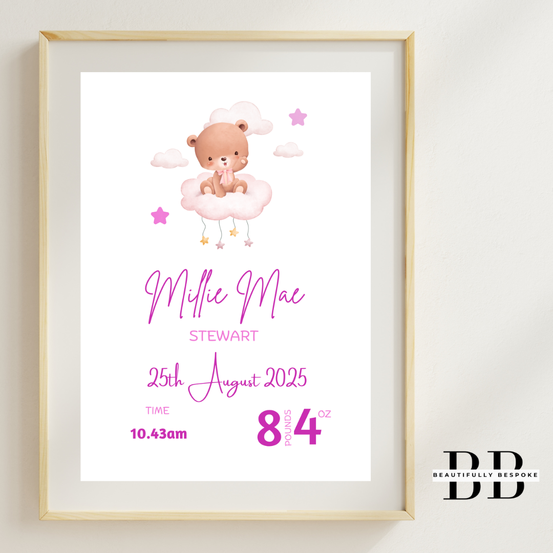 New Baby Girl Bear Design Print