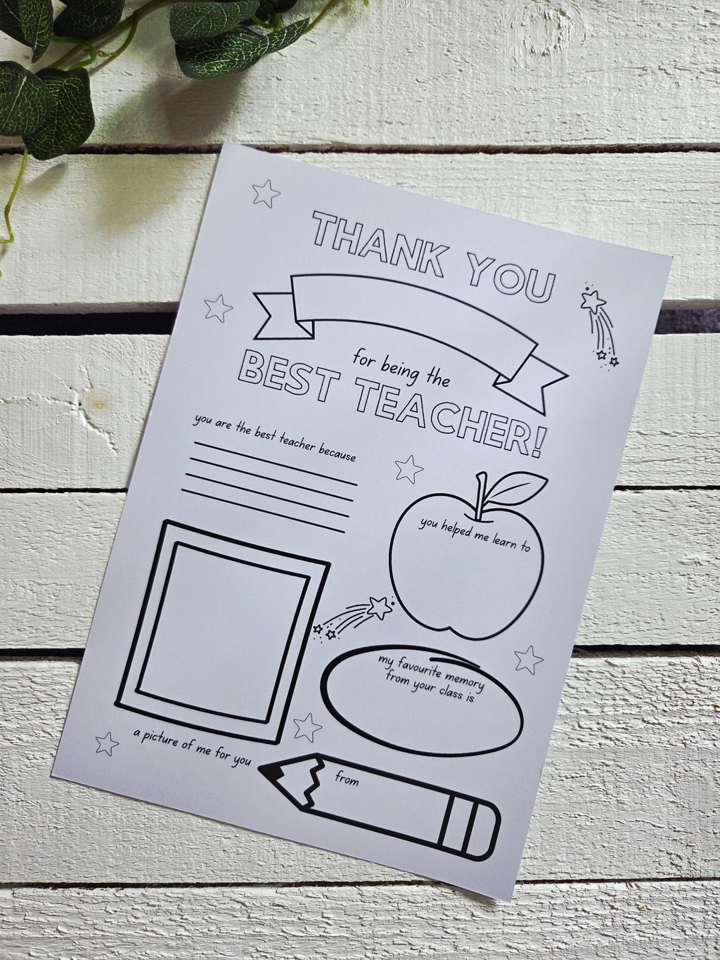 Thank You Teacher Colouring In Memory Print