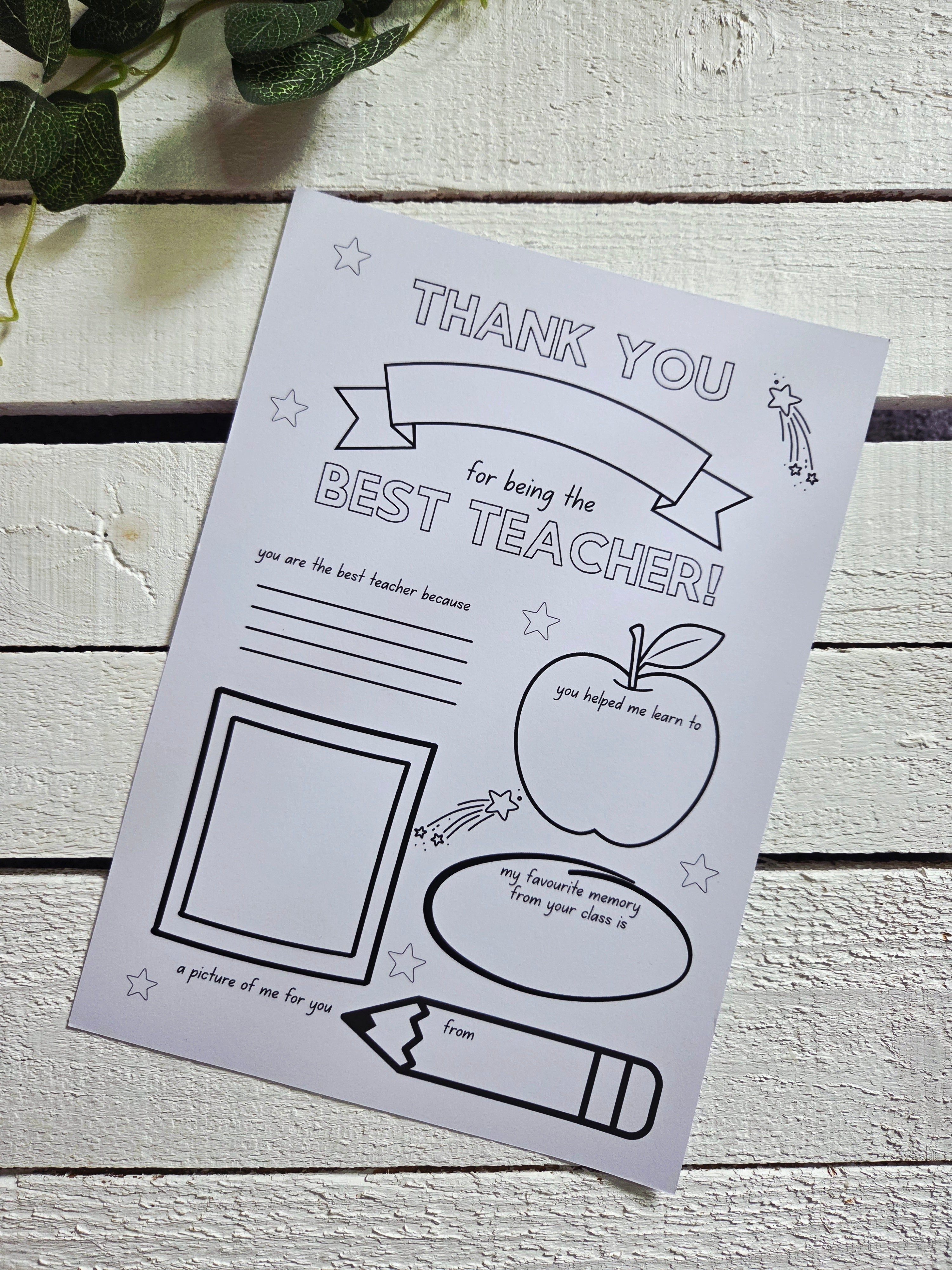 Thank You Teacher Colouring In Memory Print